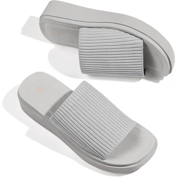 Womens Knit Platform Sandals Size 9 Gray Summer Slip On Open Toe Wedge - Picture 1 of 9